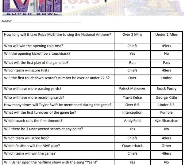 super bowl prop sheet photo